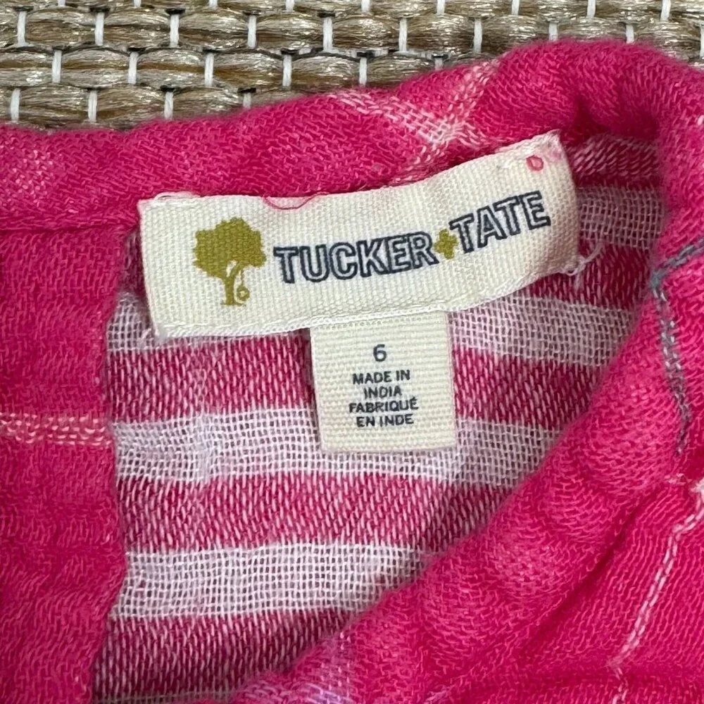 Tucker + Tate Girls Double Plaid Gauzy Dress Casual Pockets Grid Electric Pink 6